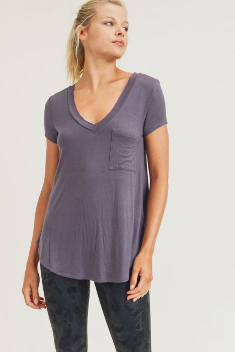 Active V-Neck Top -Plum Grey