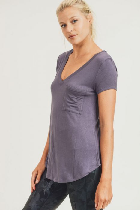 Active V-Neck Top -Plum Grey