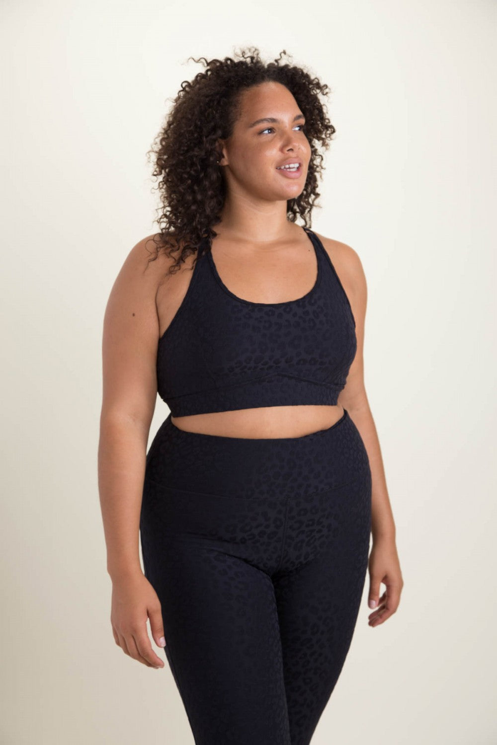 Black Leopard Textured Sports Bra- Curvy