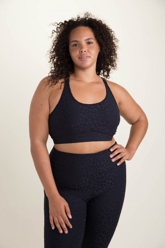 Black Leopard Textured Sports Bra- Curvy