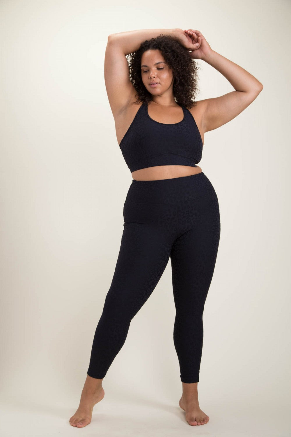Black Leopard Textured Leggings - Curvy