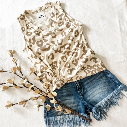 Cream Leopard Sleeveless Top