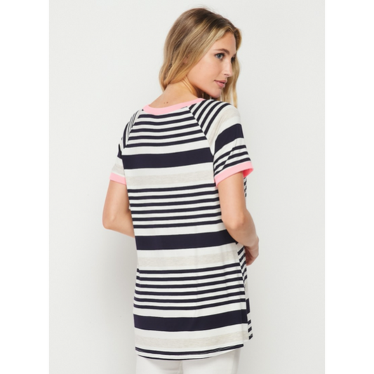 Navy & Oatmeal Top S-3X