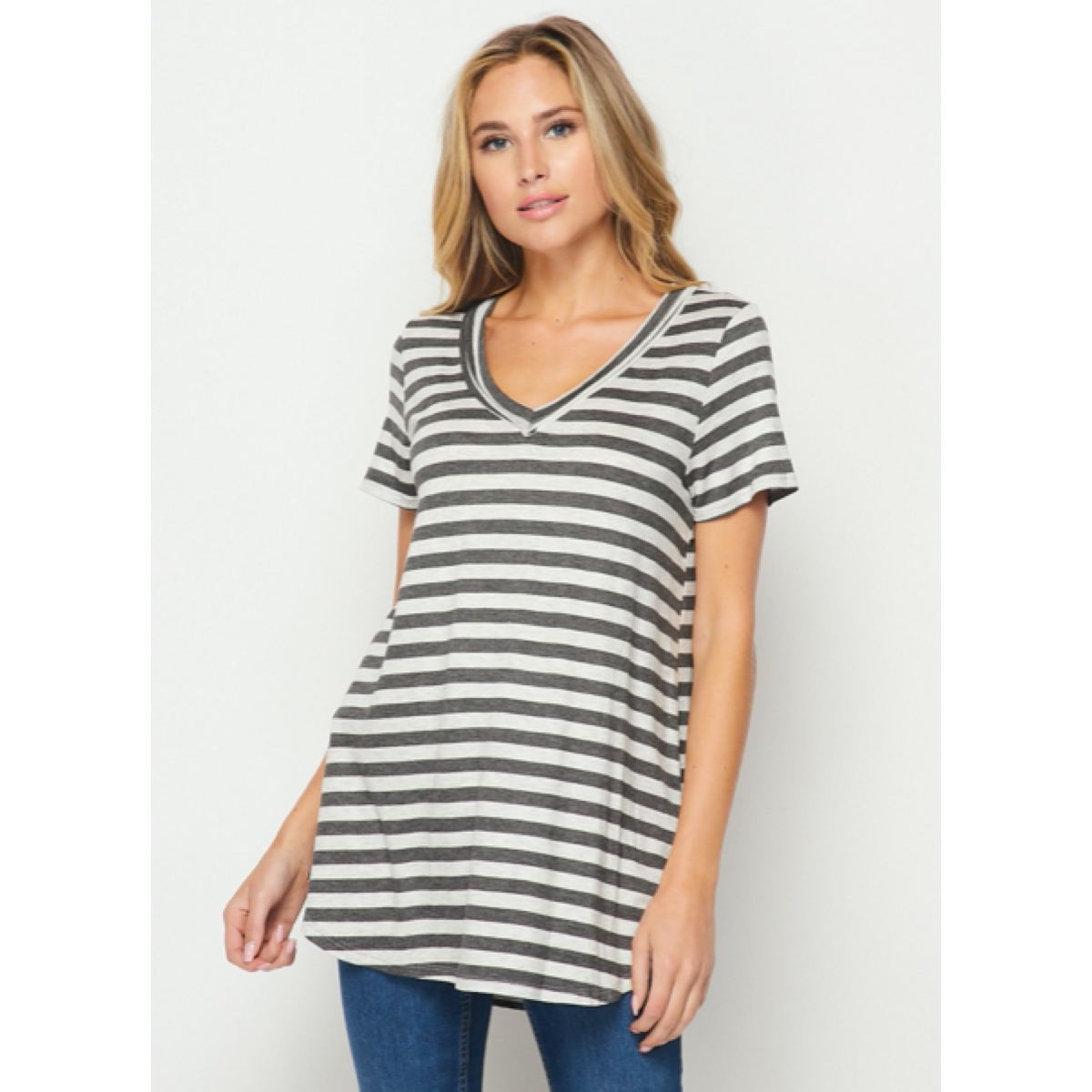 Black & Grey Striped Top S-3X