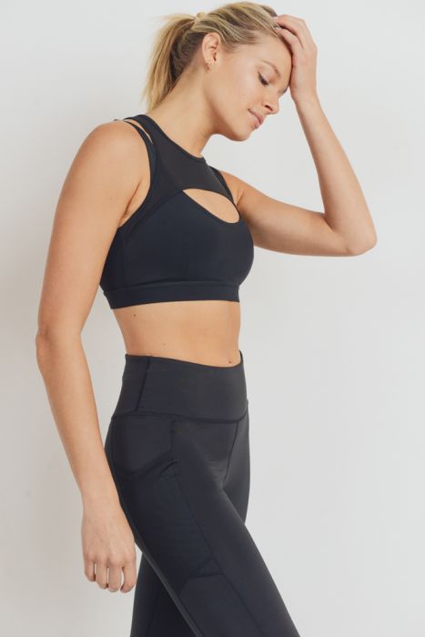 Black Mesh Cutout Sports Bra