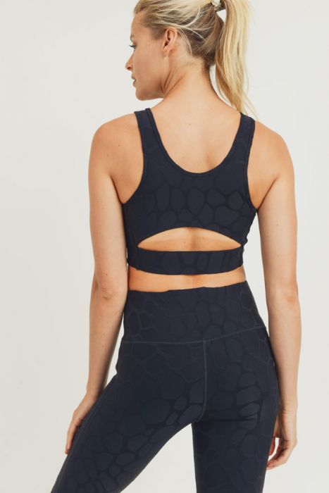 Giraffe Textured Sports Bra- Black