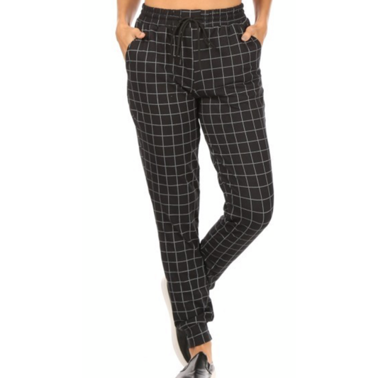 Black Plaid Fleece Joggers