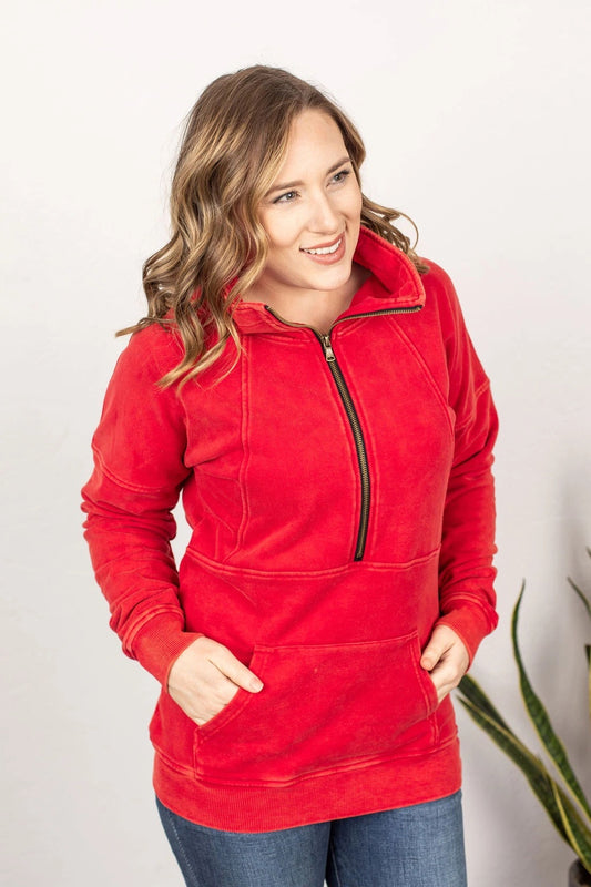Red Vintage Wash Half Zip S-3XL