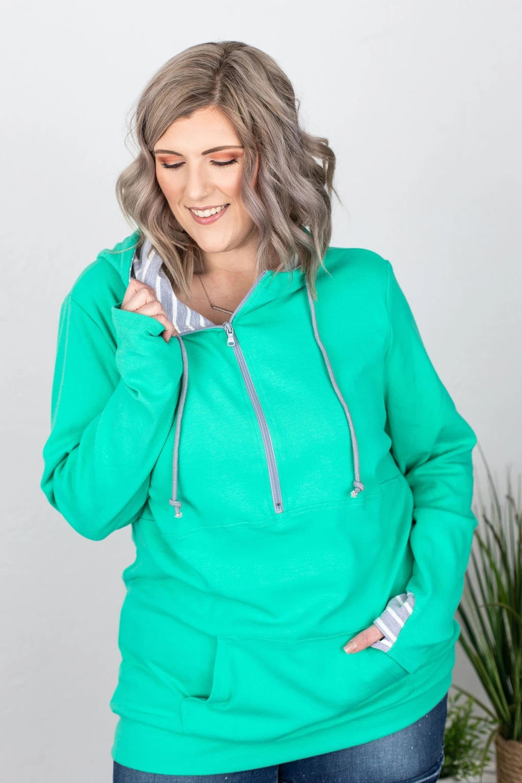 Turquoise Half Zip Hoodie S-3XL