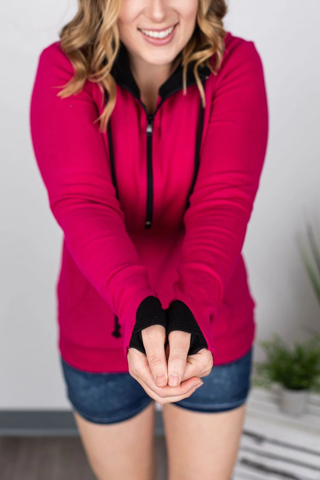 Magenta Half Zip Hoodie S-3XL