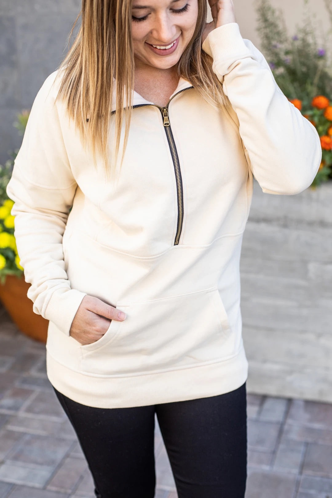 Ivory Vintage Wash Half Zip S-3XL