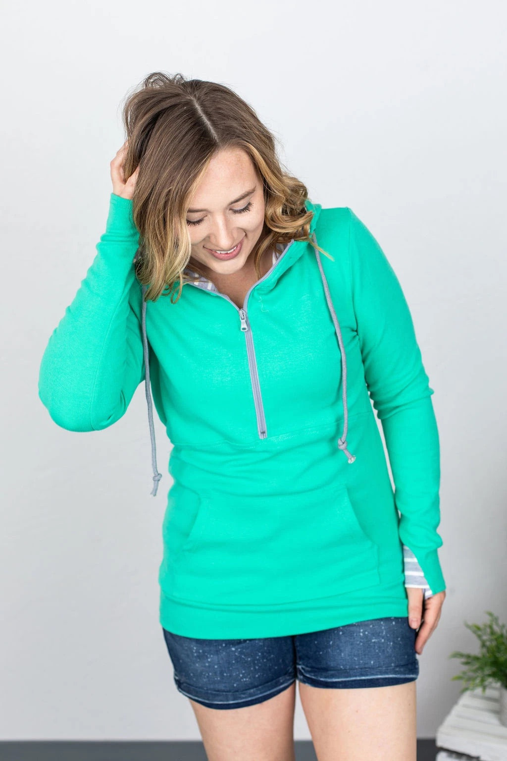 Turquoise Half Zip Hoodie S-3XL