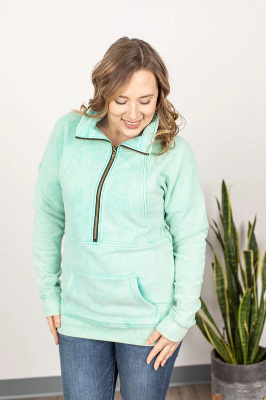 Mint Vintage Wash Half Zip S-3XL