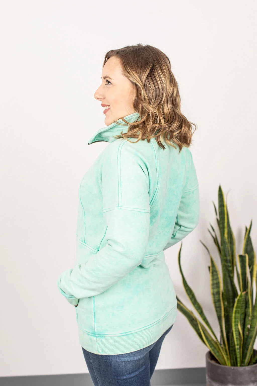 Mint Vintage Wash Half Zip S-3XL