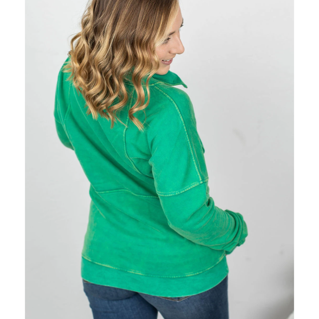 Green Vintage Wash Half Zip Ups-3XL