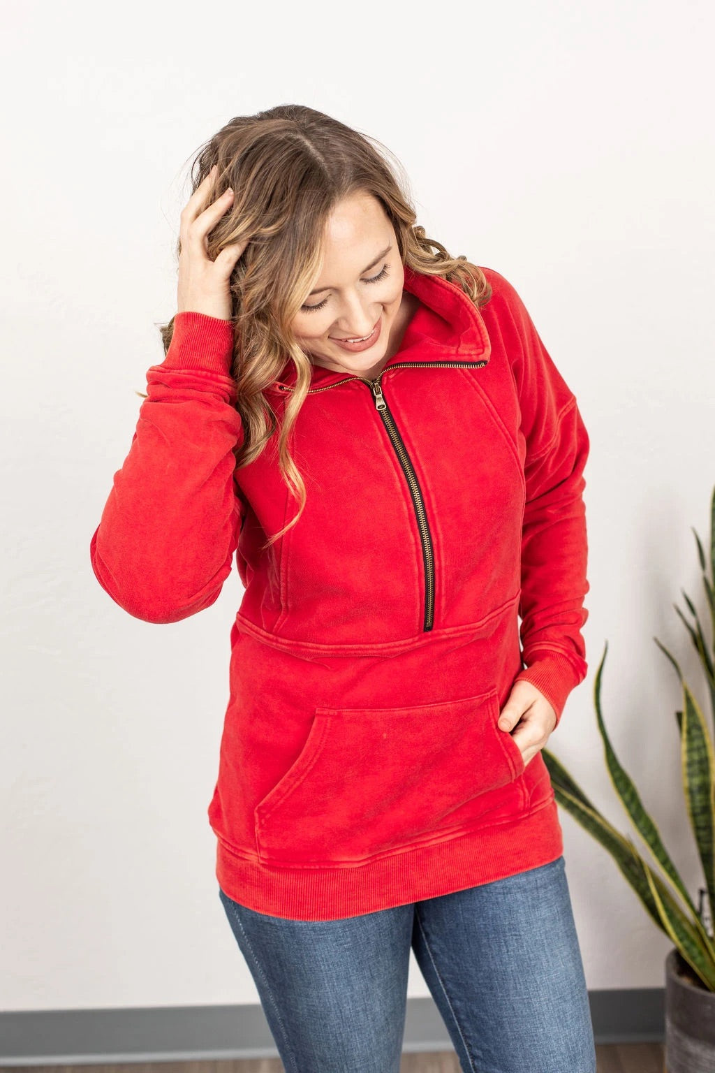 Red Vintage Wash Half Zip S-3XL