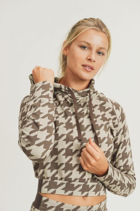 Houndstooth Crop Hoodie