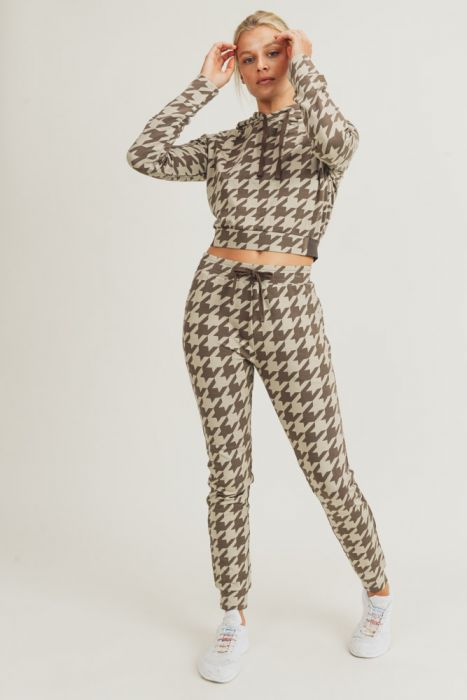 Houndstooth Crop Hoodie
