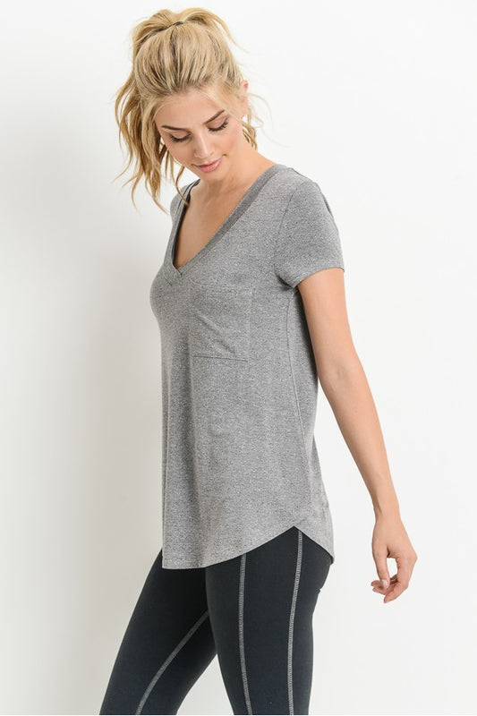 Active V-Neck Top -Heather Grey
