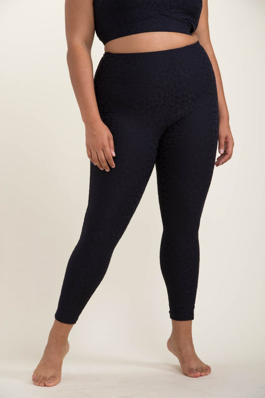 Black Leopard Textured Leggings - Curvy