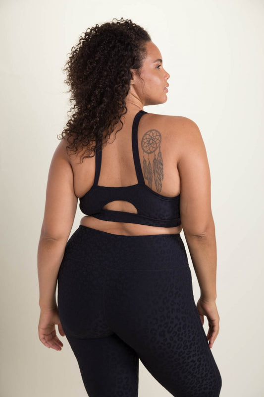 Black Leopard Textured Sports Bra- Curvy