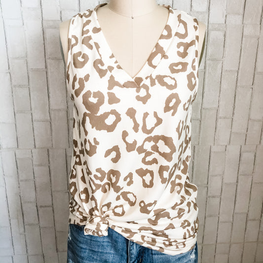 Cream Leopard Sleeveless Top