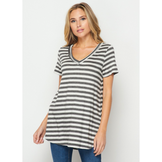 Black & Grey Striped Top S-3X