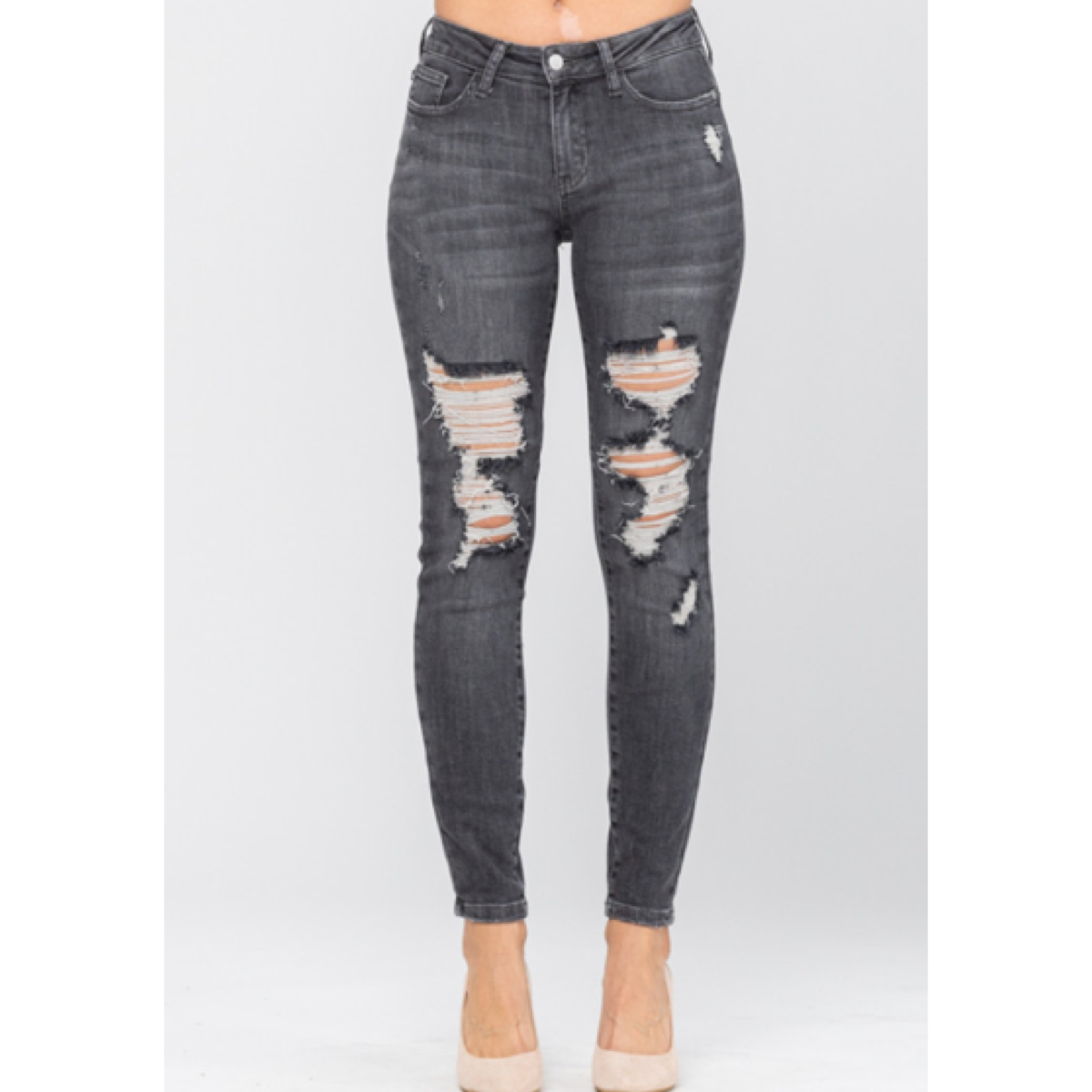 Grey Destroyed Skinny Jeans 0-24W