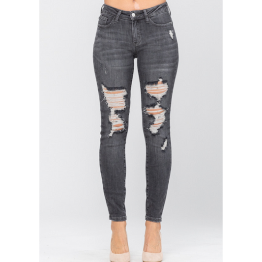 Grey Destroyed Skinny Jeans 0-24W
