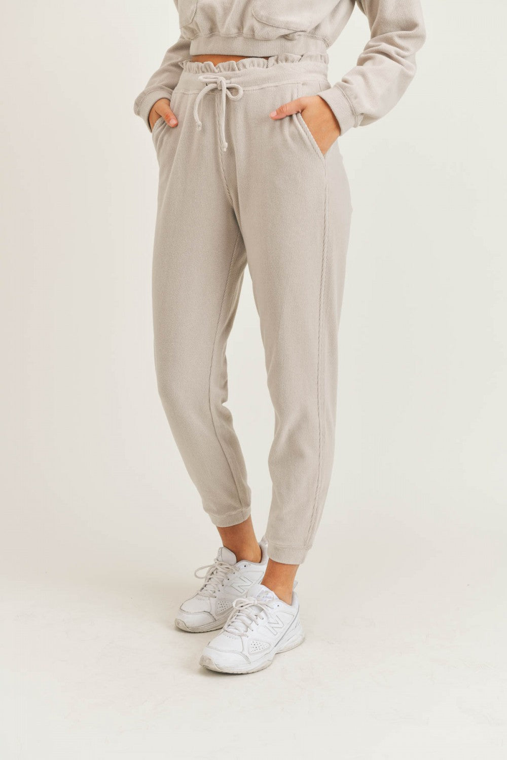 Ribbed Ruffle Waist Joggers