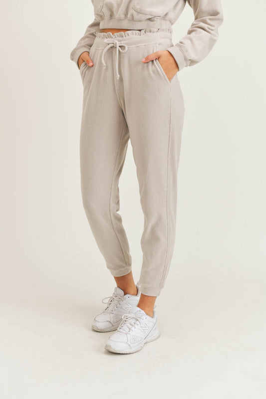 Ribbed Ruffle Waist Joggers