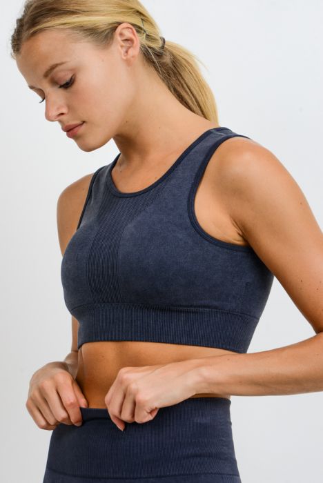 Mineral Wash Sports Bra-Black