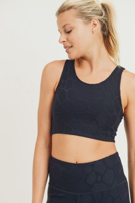 Giraffe Textured Sports Bra- Black
