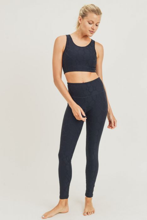 Giraffe Textured High Waisted Leggings- Black