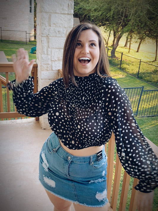 Lets Get Flirty Polka Dot Sheer Crop Blouse