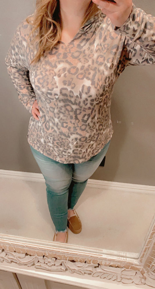 Blushing Leopard Long Sleeve- Curvy
