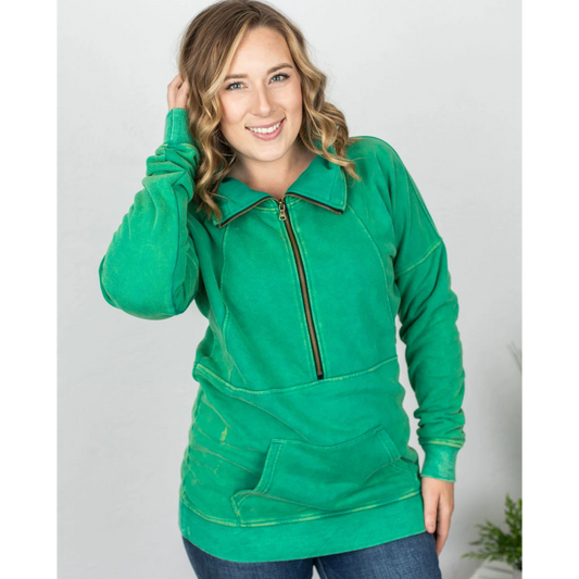 Green Vintage Wash Half Zip Ups-3XL