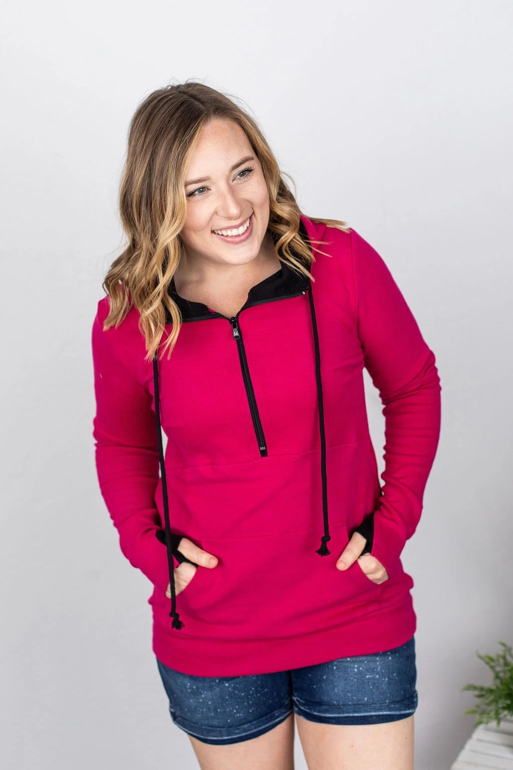 Magenta Half Zip Hoodie S-3XL
