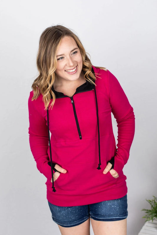 Magenta Half Zip Hoodie S-3XL