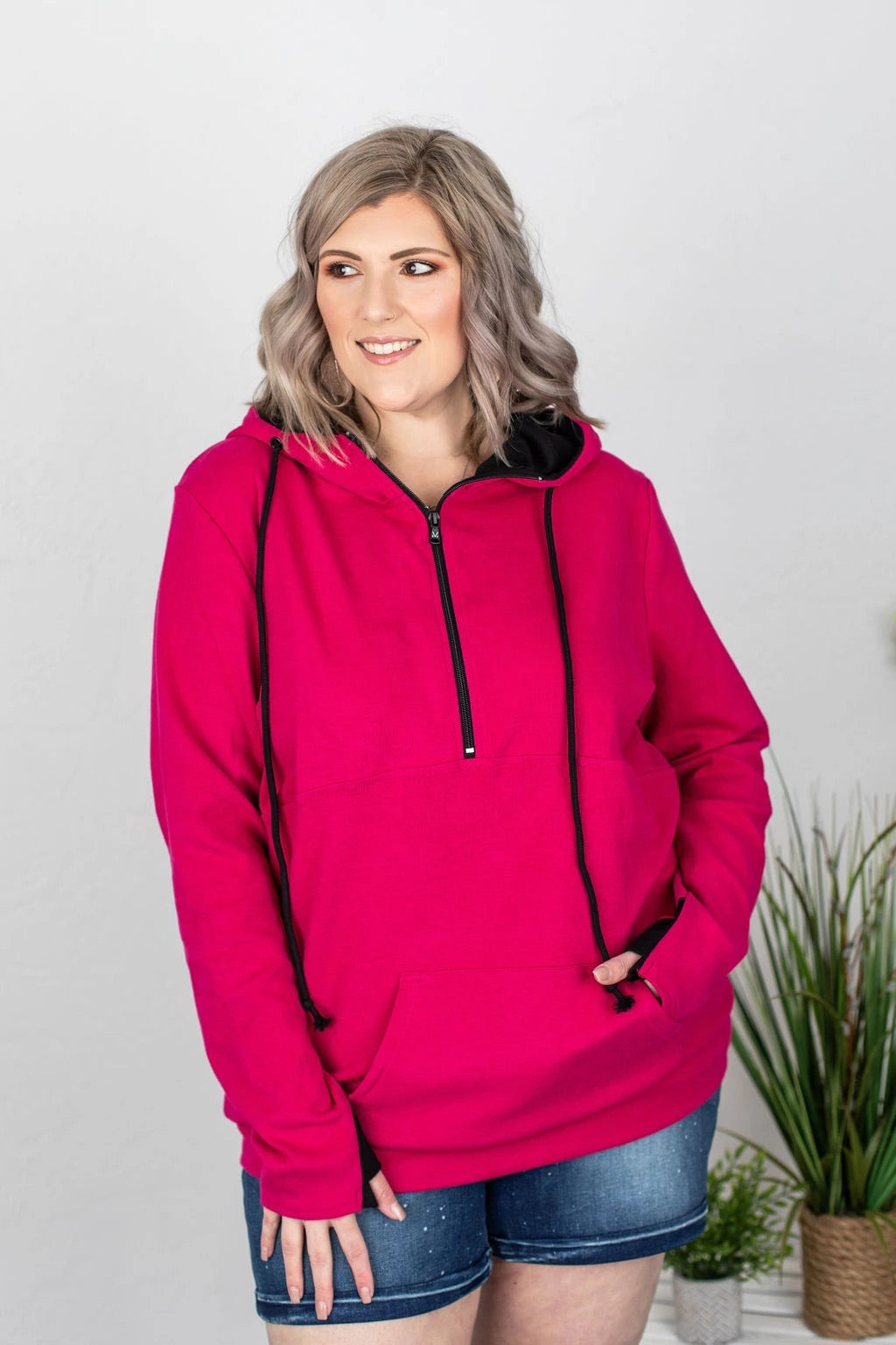 Magenta Half Zip Hoodie S-3XL