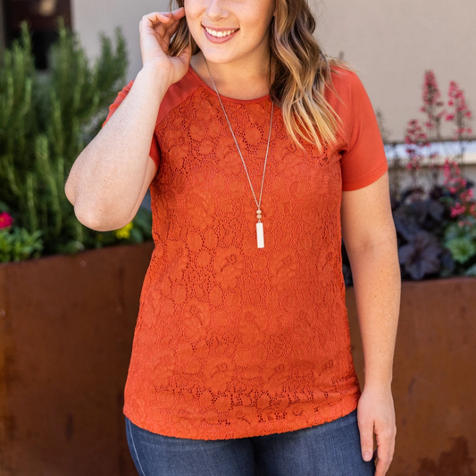 Juliet Lace Tee- Orange