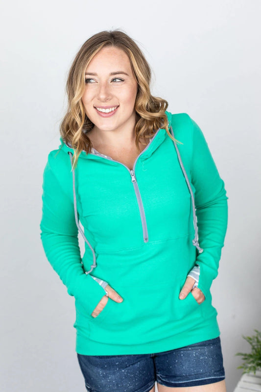Turquoise Half Zip Hoodie S-3XL