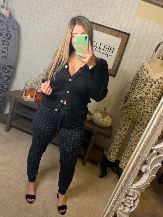 Black Plaid Fleece Joggers