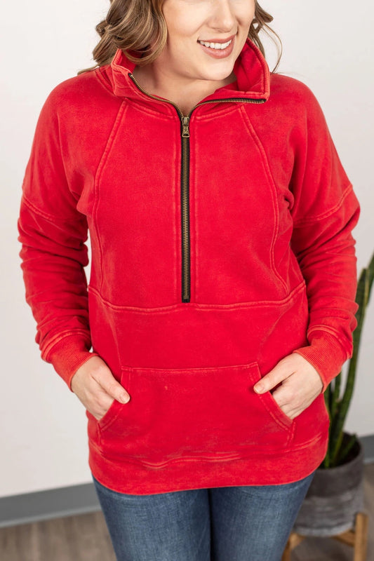 Red Vintage Wash Half Zip S-3XL