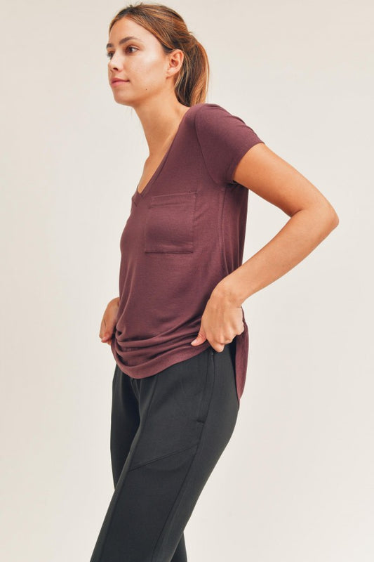 Active V-Neck Top - Burgundy