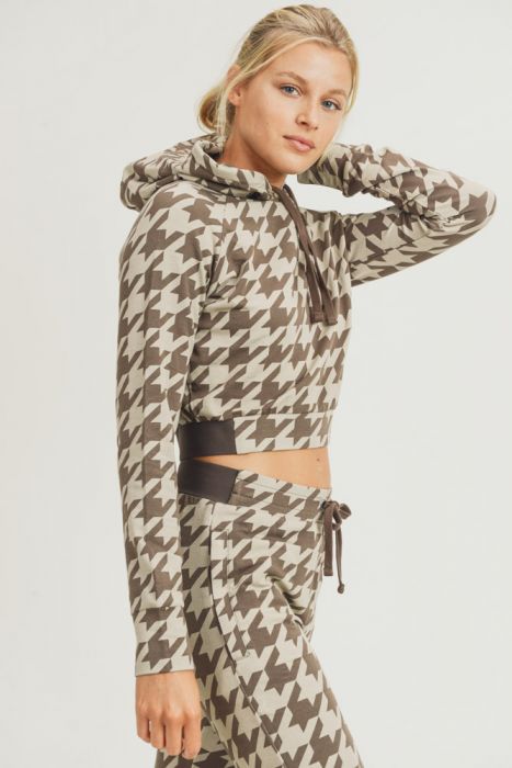 Houndstooth Crop Hoodie